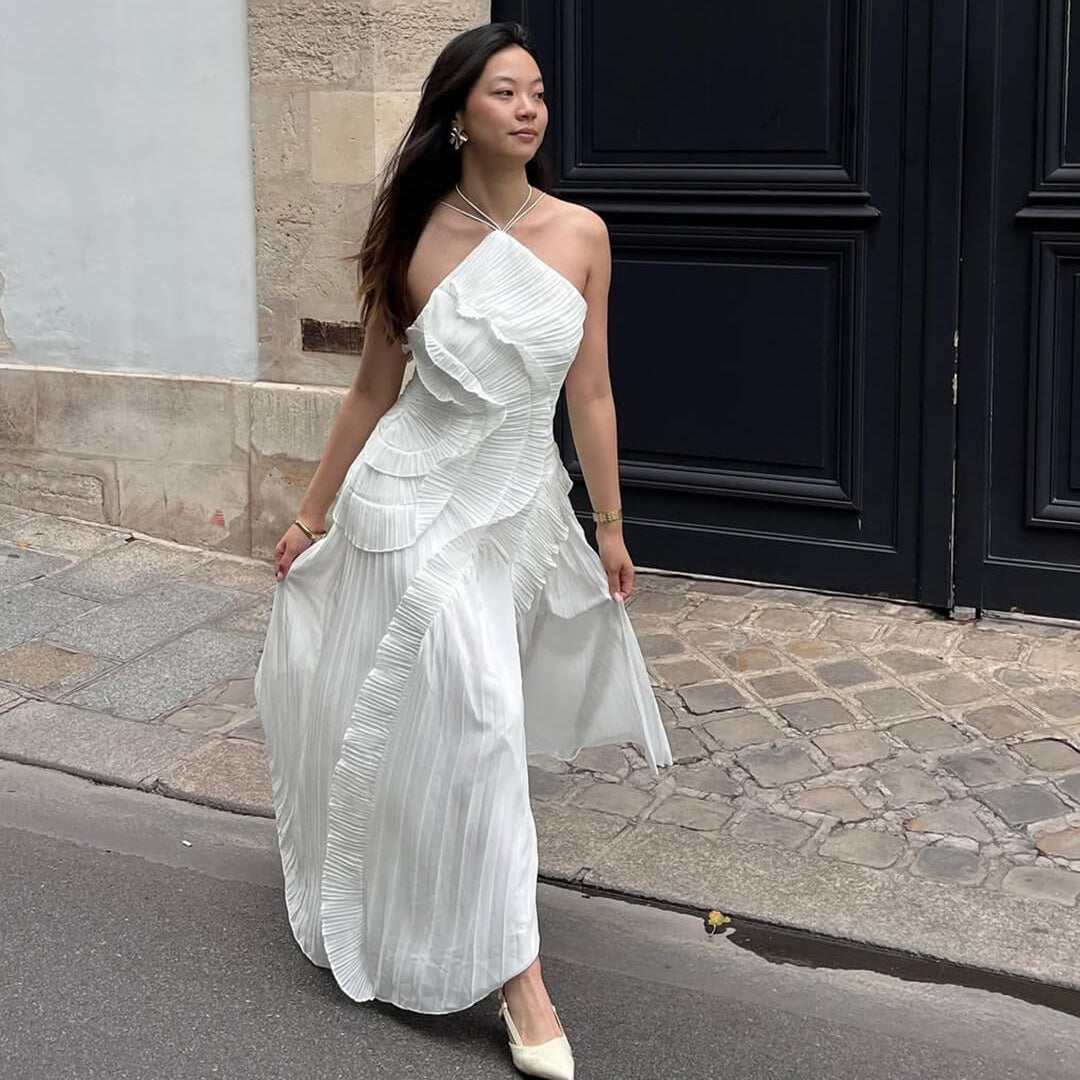OLANE Crissa Halter Strap Ruffled Tule Dress WhiteXSWomen’s Dresses