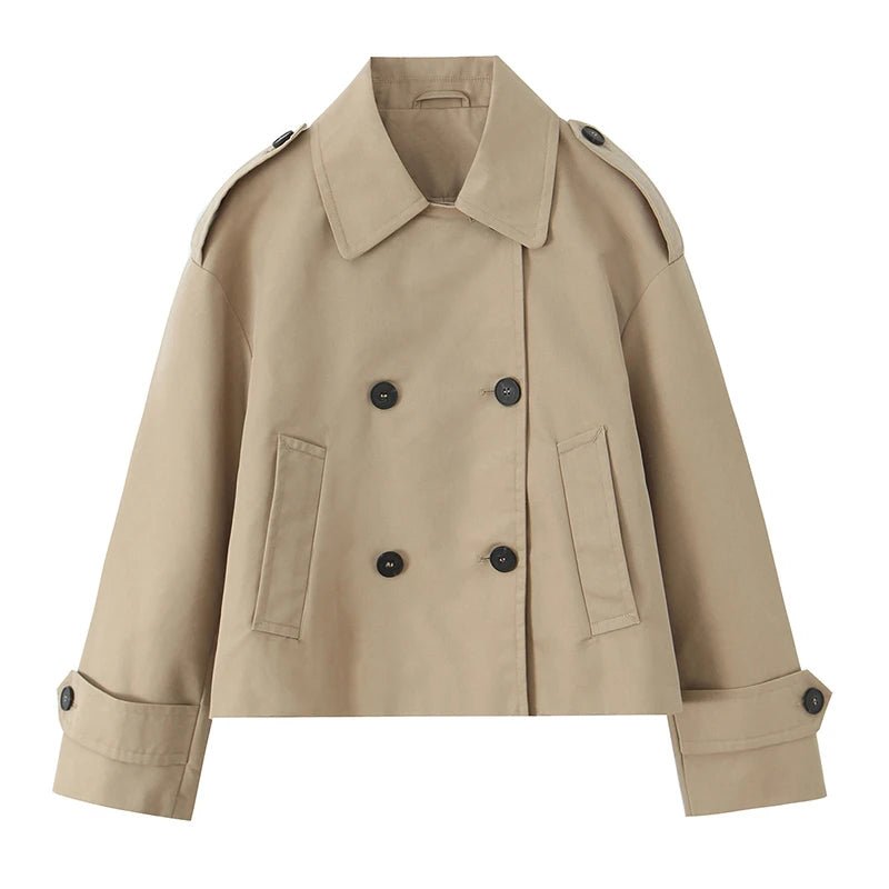 OLANE Cropped Double Breasted Trench Coat BeigeLCoat
