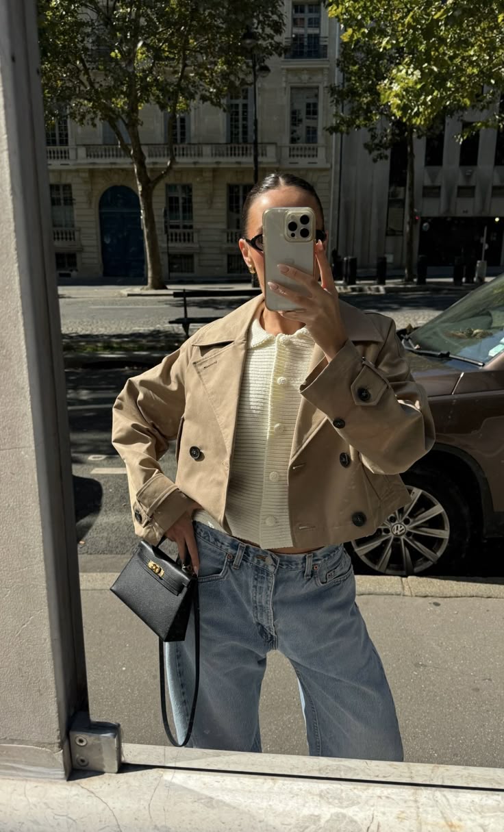 OLANE Cropped Double Breasted Trench Coat BeigeXSCoat