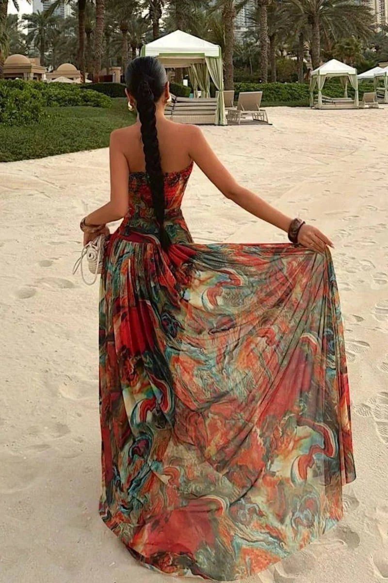 OLANE Daisy Strapless Abstract Print Maxi Dress MulticolorSDress