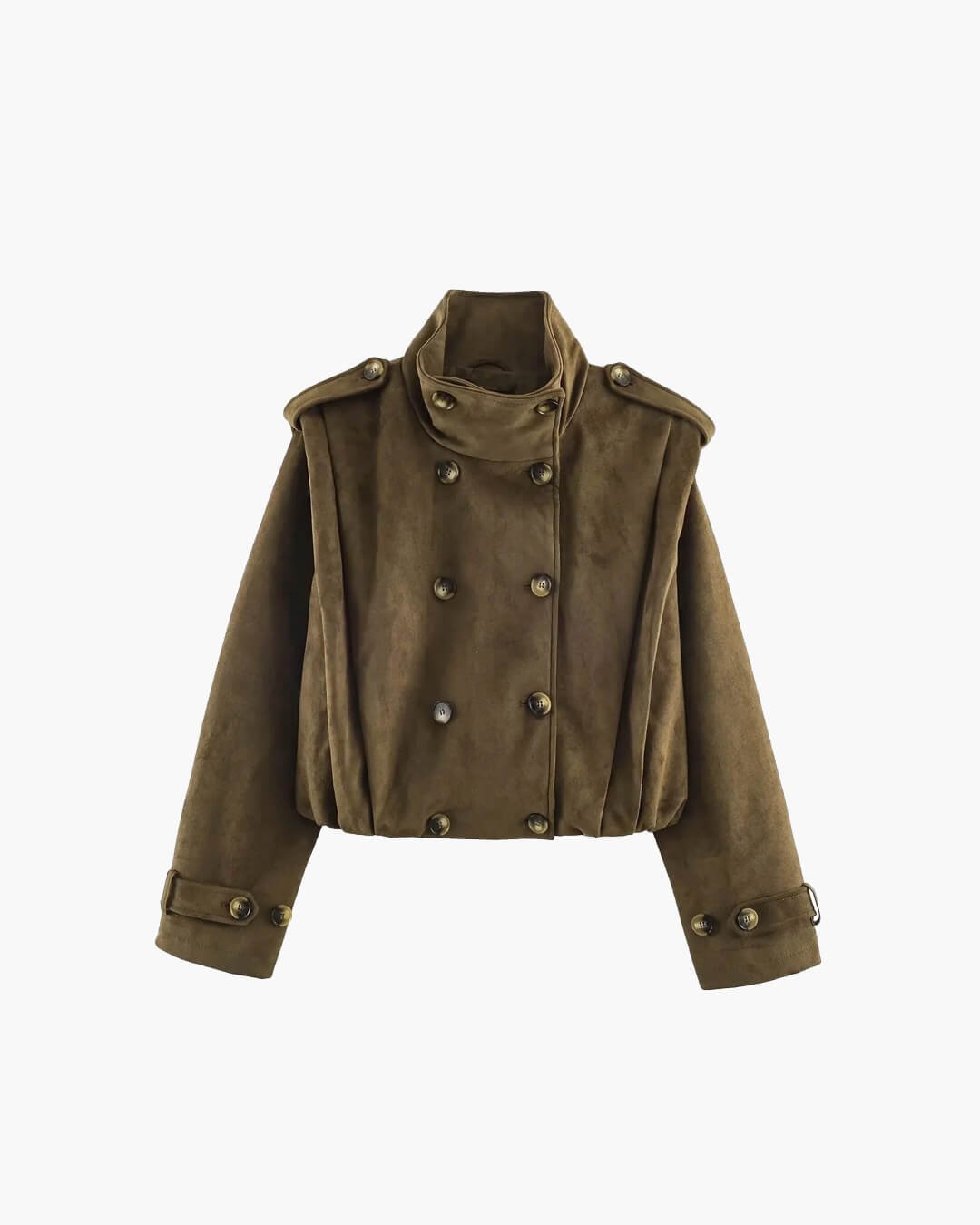 OLANE Double-Breasted Retro Faux Suede Cropped Trench LJacket