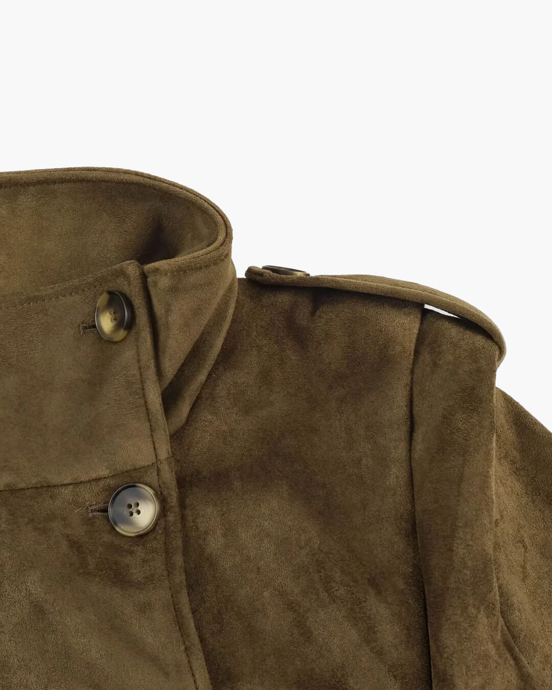 OLANE Double-Breasted Retro Faux Suede Cropped Trench SJacket