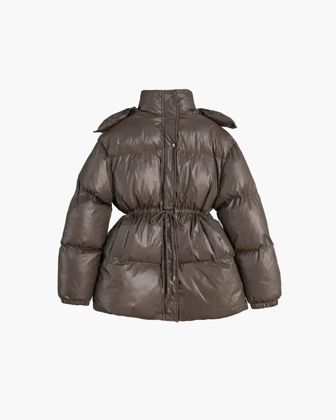OLANE Drawstring Hooded Puffer Coat BrownLWomen's Coats & Jackets