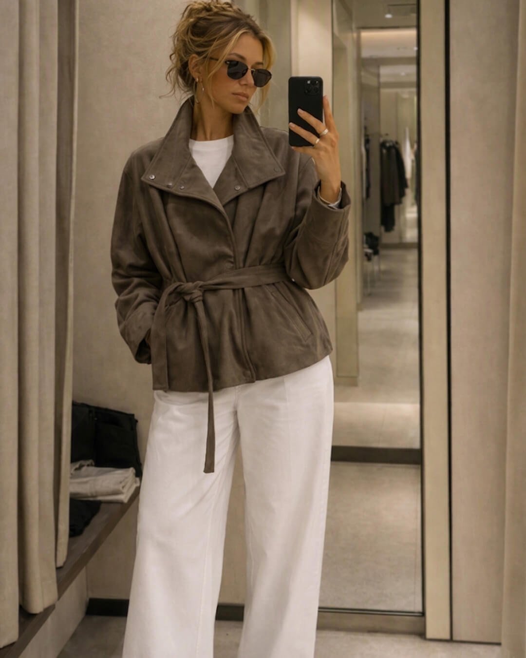 OLANE Elegant Belted Lace-Up Suede Jacket BrownXSJacket