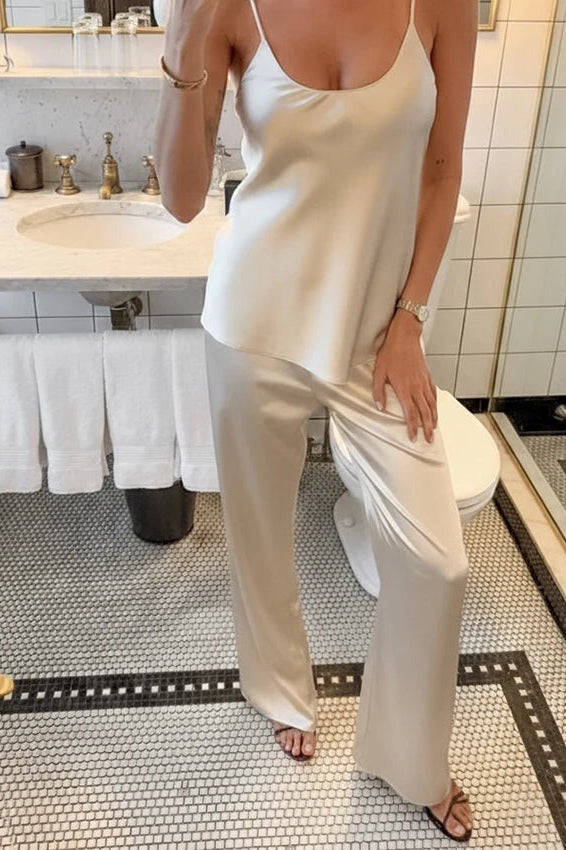 OLANE Elegant Cami Top Pajama Set Beige SetSPajama Set