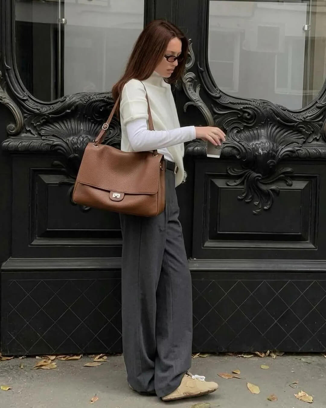 OLANE Elegant Crossbody Shopper Bag SmallBrownBag