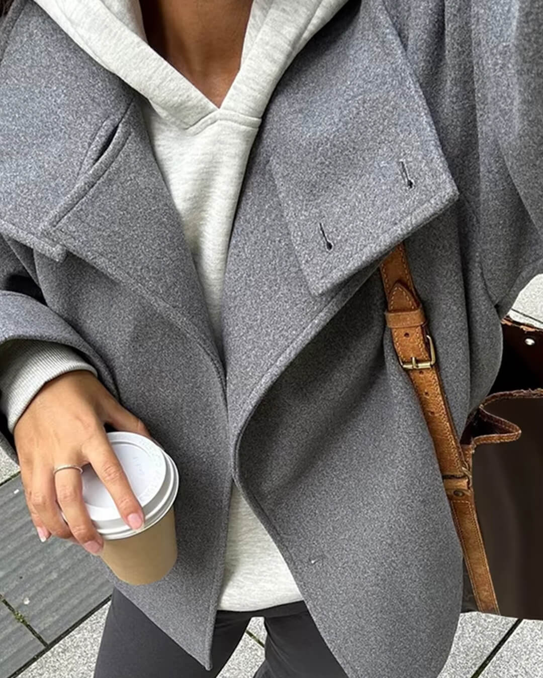 OLANE Elegant Jacket with Stand Collar GreyLWomen's Coats & Jackets