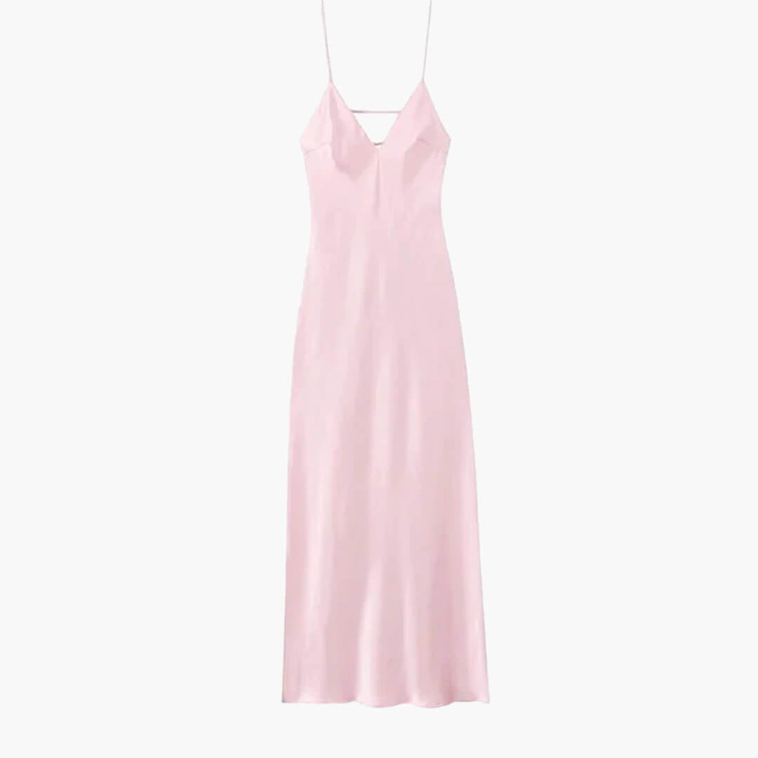OLANE Elegant Satin Backless Maxi Dress PinkXSWomen's Dresses