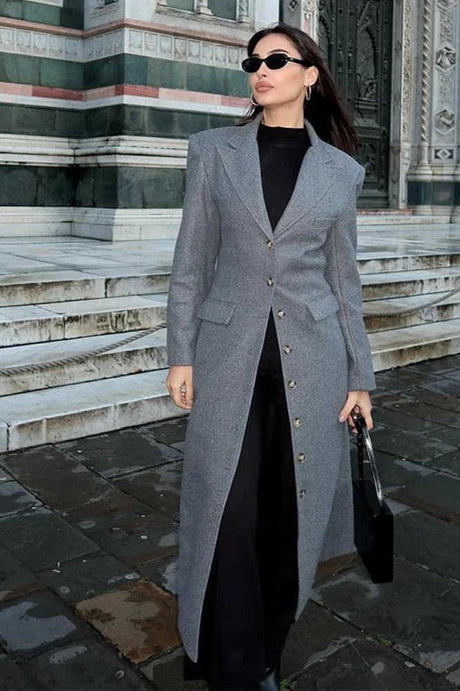 OLANE Erica Cinched Waist Long Coat GreySWomen's Coats & Jackets