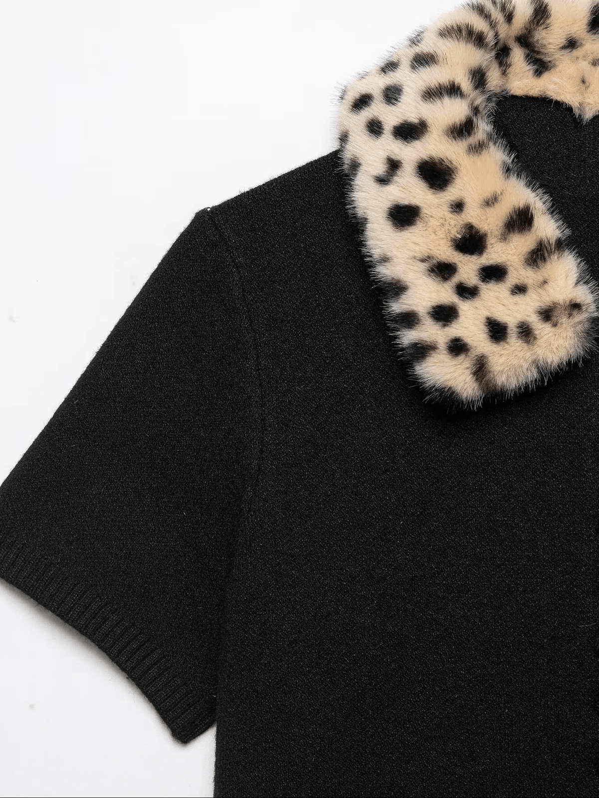 OLANE Faux Fur Bambi Knit Cardigan Top BlackMCardigan