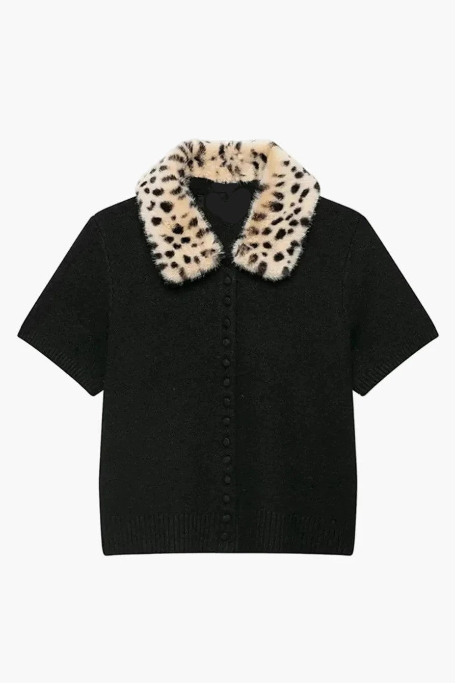 OLANE Faux Fur Bambi Knit Cardigan Top BlackSCardigan