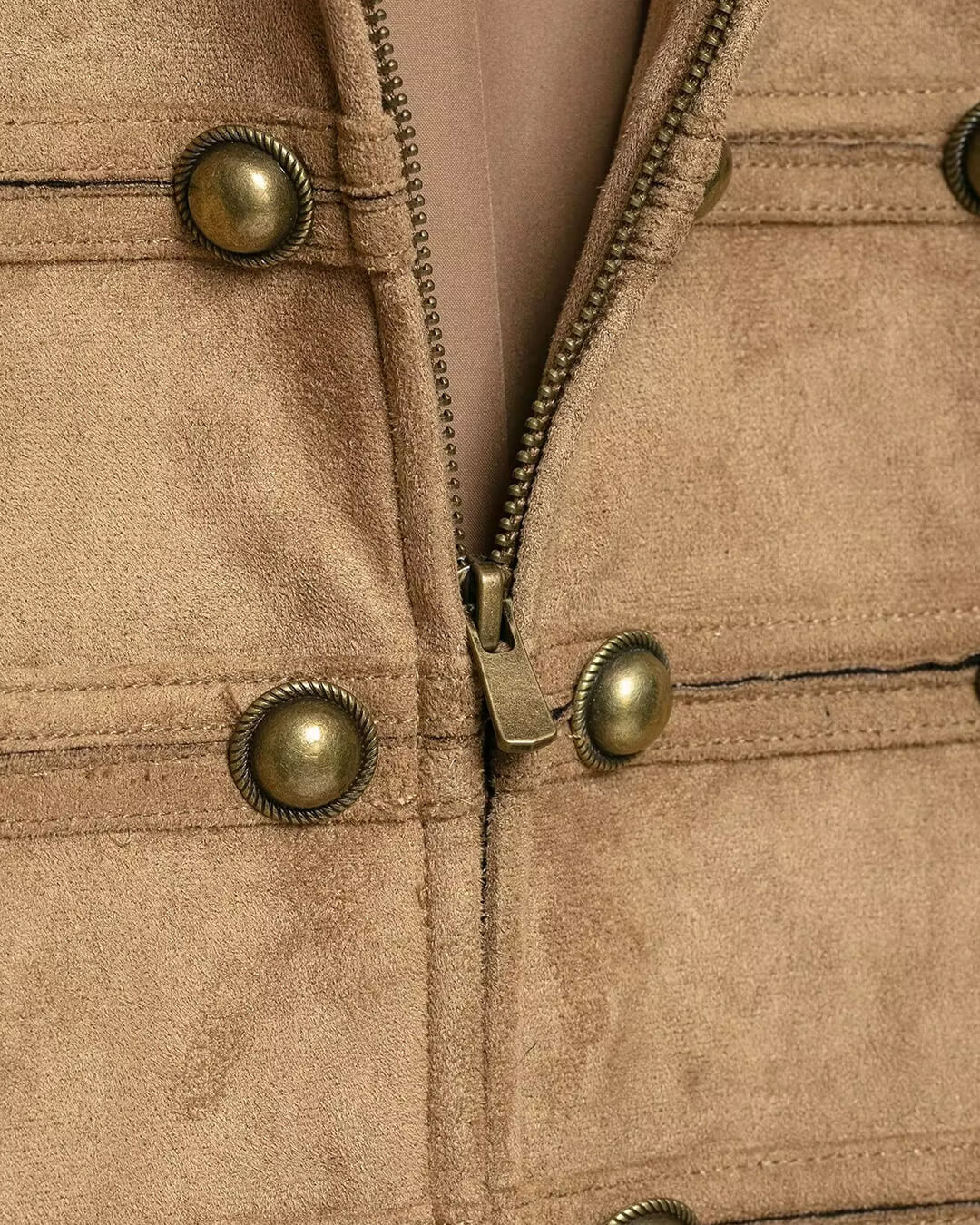 OLANE Faux Suede Napoleon Slim Jacket BrownSWomen's Coats & Jackets