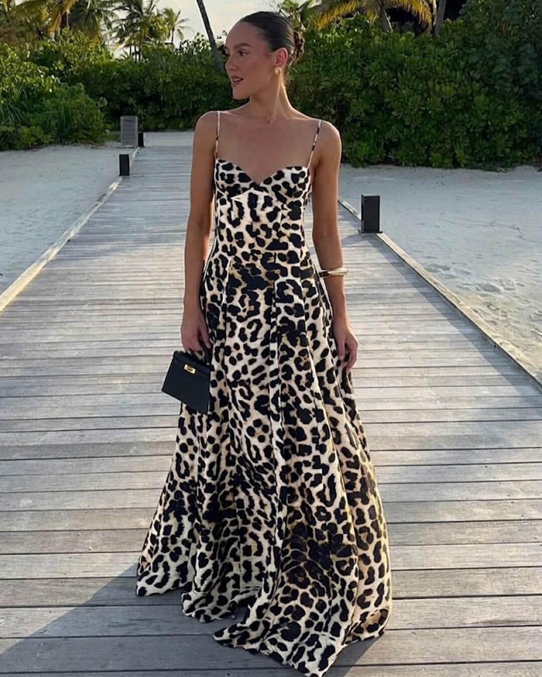 OLANE Fiona Leopard Print Spaghetti Strap Maxi Dress BrownMWomen's Dresses