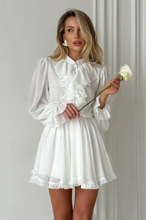 OLANE Flared Ruffled Mini Dress WhiteSWomen's Dresses