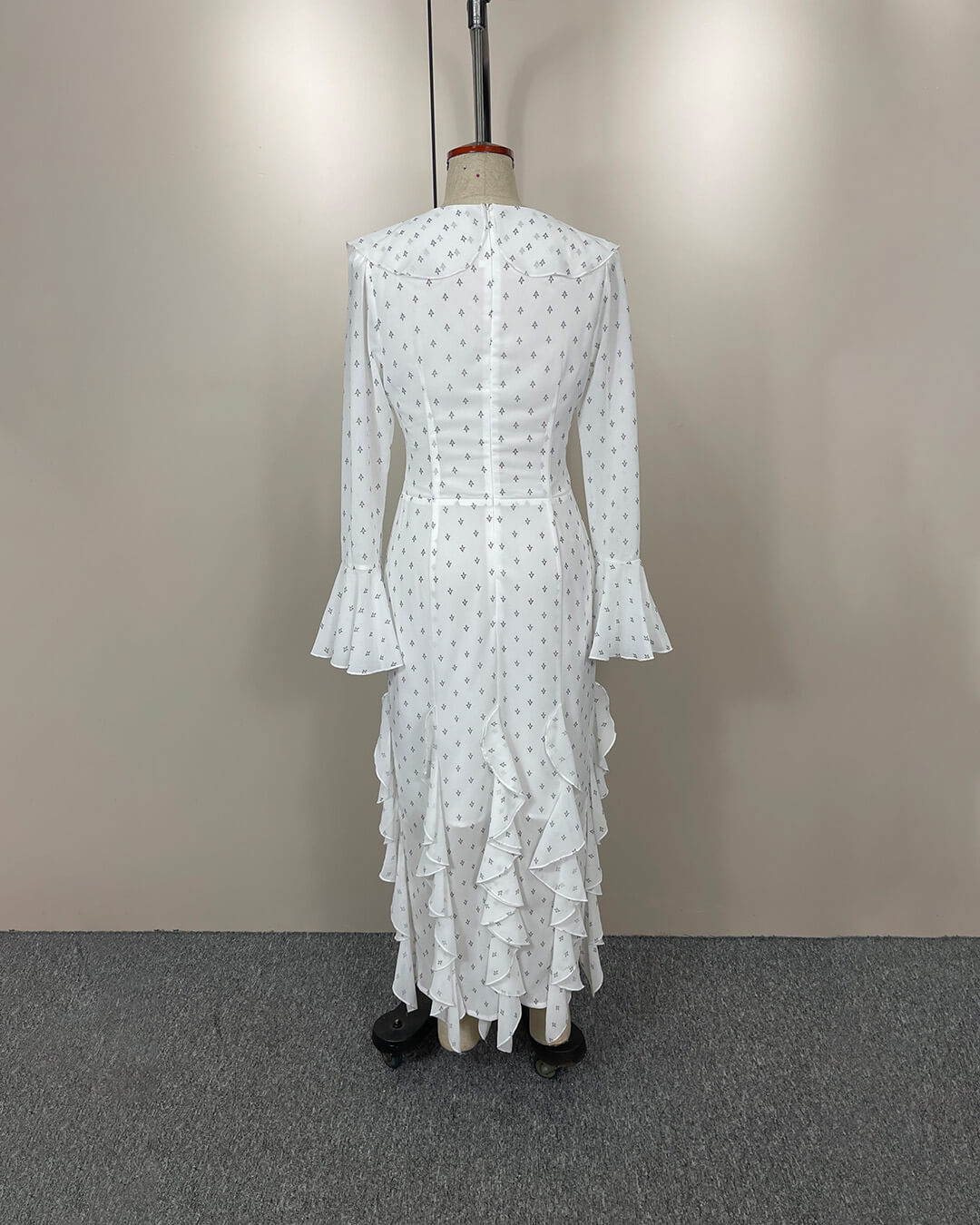 OLANE Flared Sleeve Ruffle Maxi Dress WhiteMWomen’s Dresses