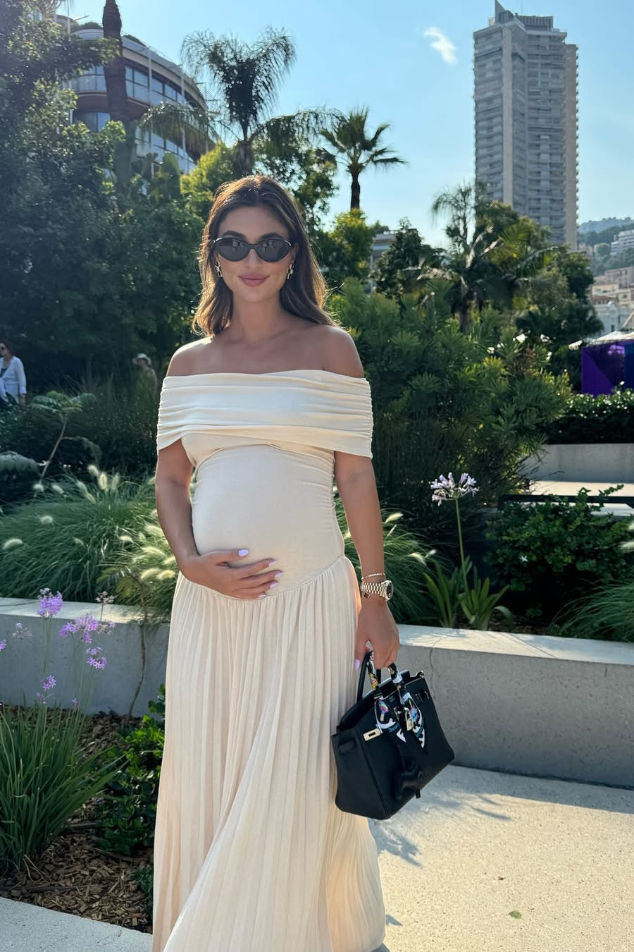 OLANE Flowy Off - Shoulder Maternity Dress BeigeSWomen’s Dresses