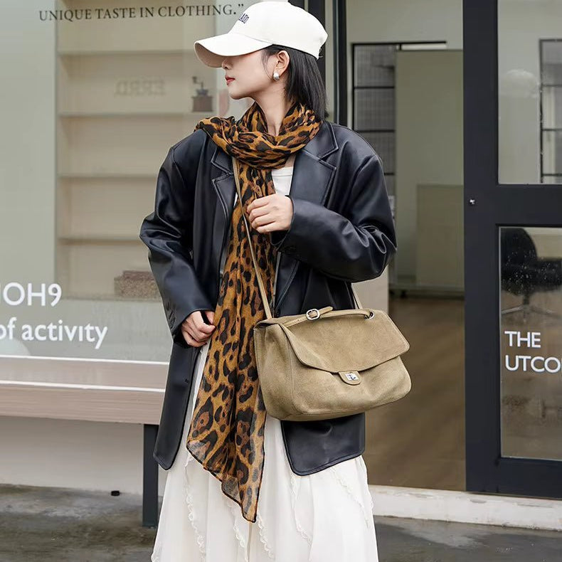 OLANE Frosted Cowhide Retro Tote Bag BeigeSBag