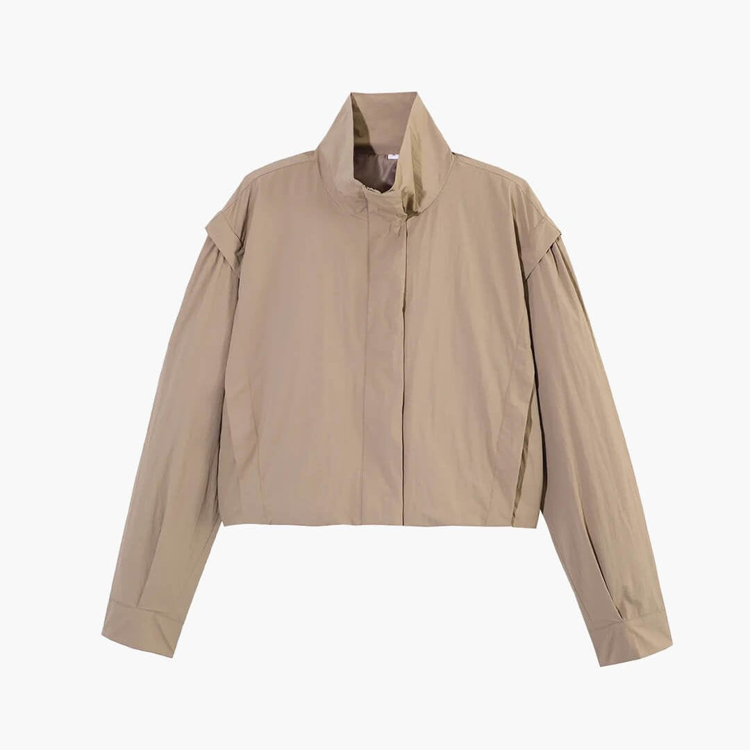 OLANE Full Zip High Collar Cropped Jacket KhakiXSWomen's Coats & Jackets
