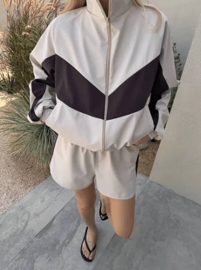 OLANE Full-Zip Windbreaker Shorts Set BrownSWomen's Sets