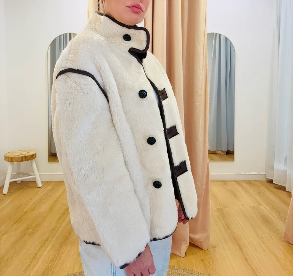 OLANE Funnel Neck Faux Sherpa Jacket MWomen's Coats & Jackets