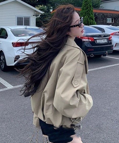 OLANE Funnel Neck Utility Trench Coat BeigeSWomen's Coats & Jackets