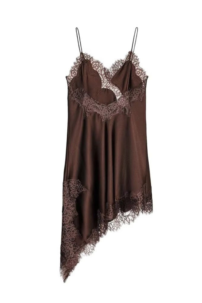 OLANE Gianna Asymmetric Satin Mini Dress BlackLWomen's Dresses