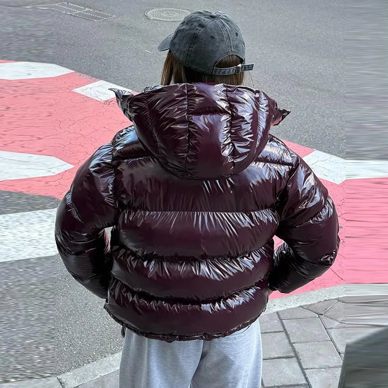 OLANE Glossy Hooded Puffer Jacket BurgundyMWomen's Coats & Jackets