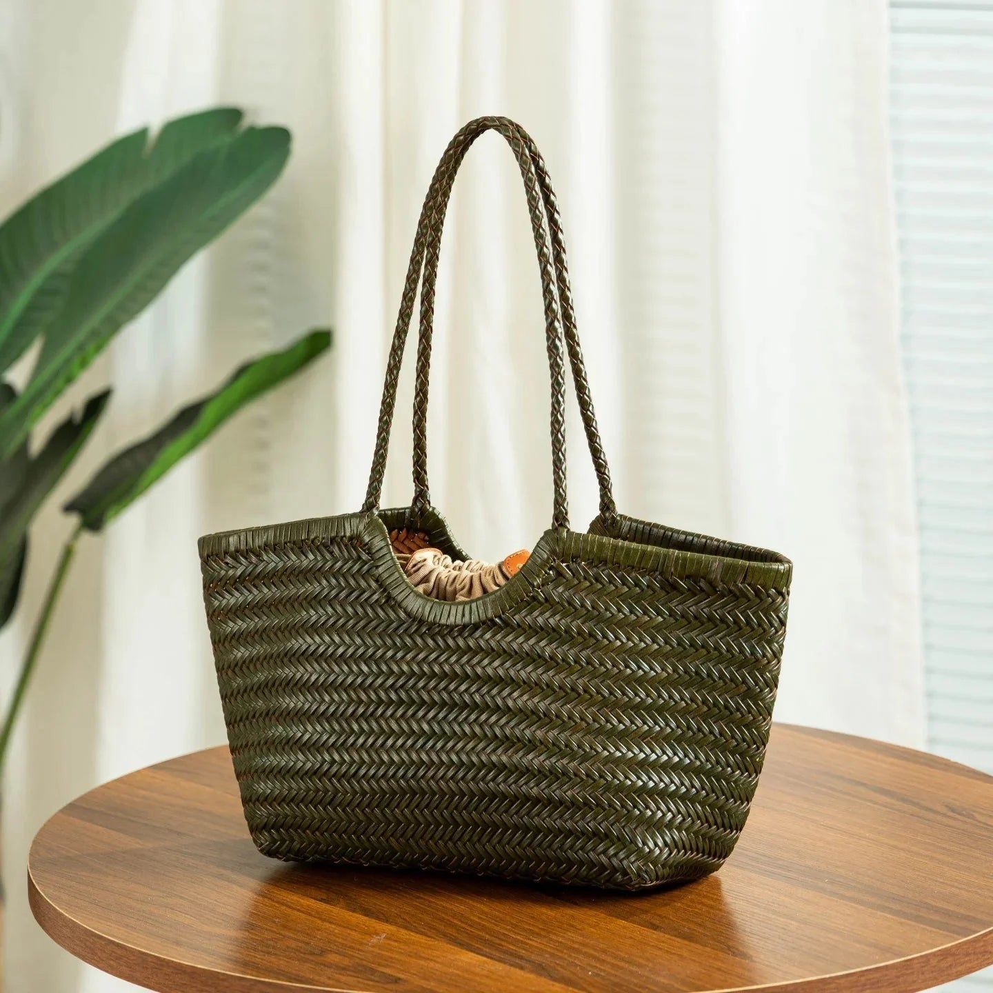 OLANE Handwoven Leather Tote Bag IvoryLargeWomen's Handbags