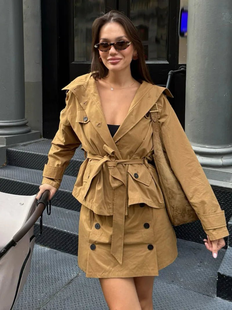 OLANE High Collar Belted Jacket & Skort Set JacketXSWomen's Sets