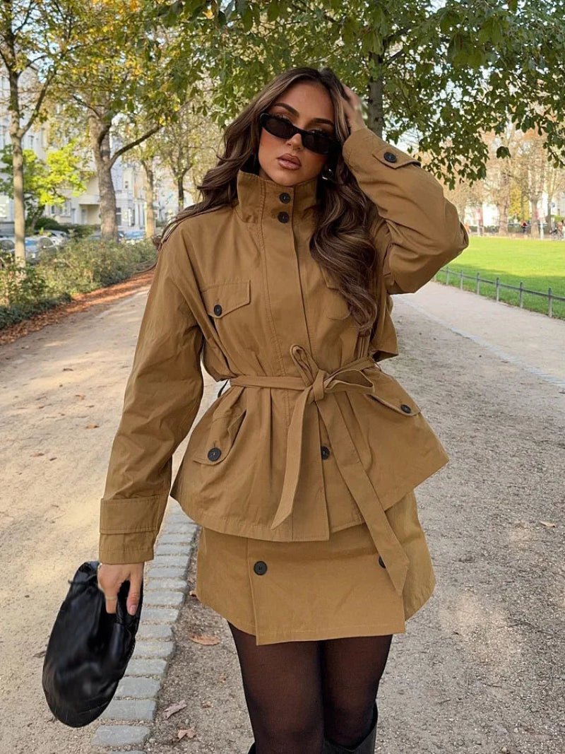 OLANE High Collar Belted Jacket & Skort Set JacketXSWomen's Sets