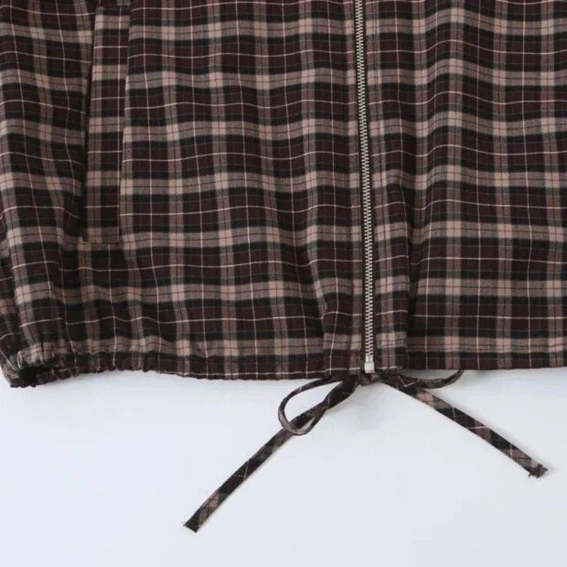 OLANE High Collar Checked Zip-Up Jacket MWomen's Coats & Jackets
