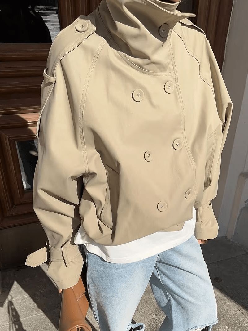 OLANE High Funnel Neck Cropped Trench Jacket BeigeSJacket