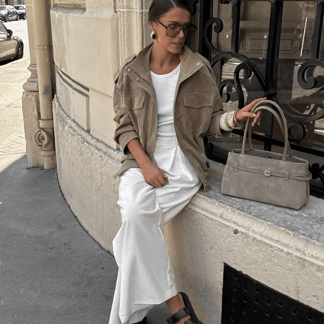 OLANE High-Neck Collar Suede Jacket with Pocket SandXSWomen's Coats & Jackets
