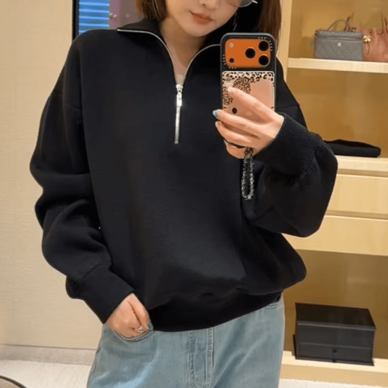 OLANE High Neck Half-Zip Knit Sweater BlackLWomen's Sweaters & Cardigans