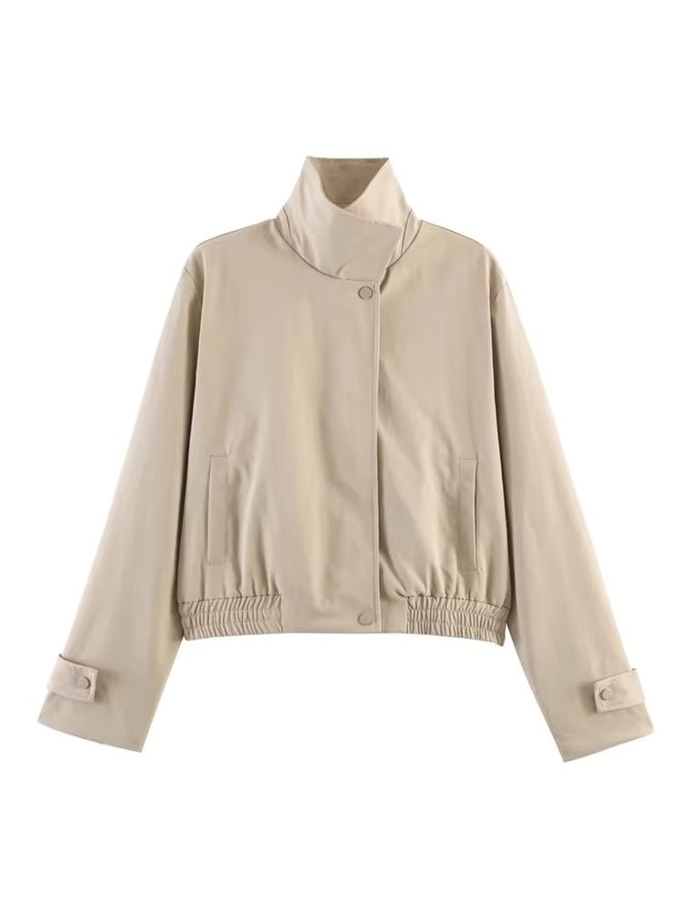 OLANE High Neck Zip-Up Bomber Jacket BeigeMWomen's Coats & Jackets