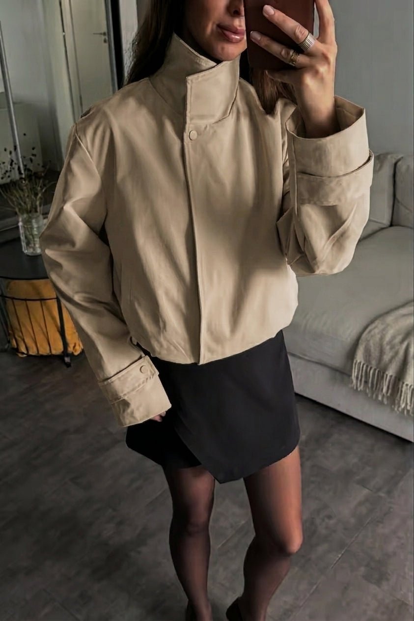 OLANE High Neck Zip-Up Bomber Jacket BeigeSWomen's Coats & Jackets