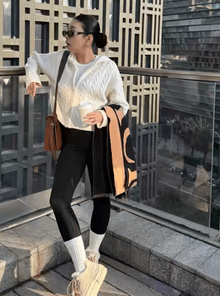 OLANE High Neck Zip Up Knit Cardigan BeigeCardigan