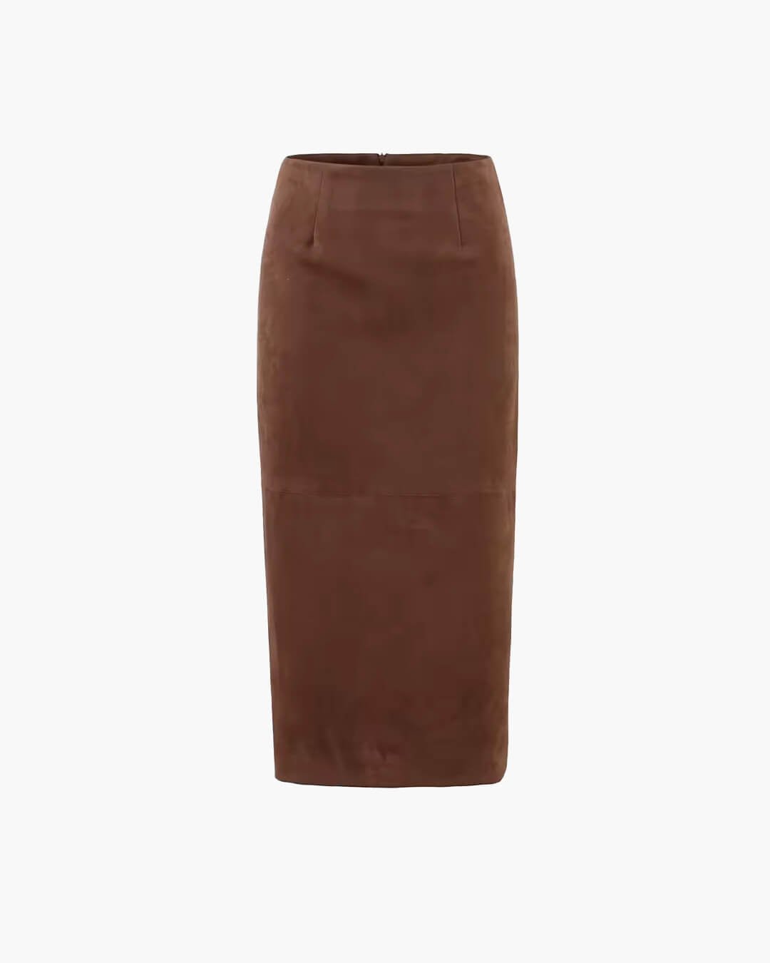 OLANE High-Waist Pencil Faux Suede Midi Skirt BrownSSkirt