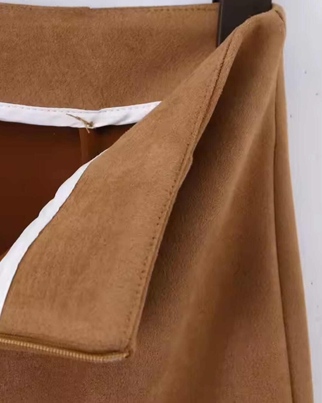 OLANE High-Waist Pencil Faux Suede Midi Skirt BrownSSkirt