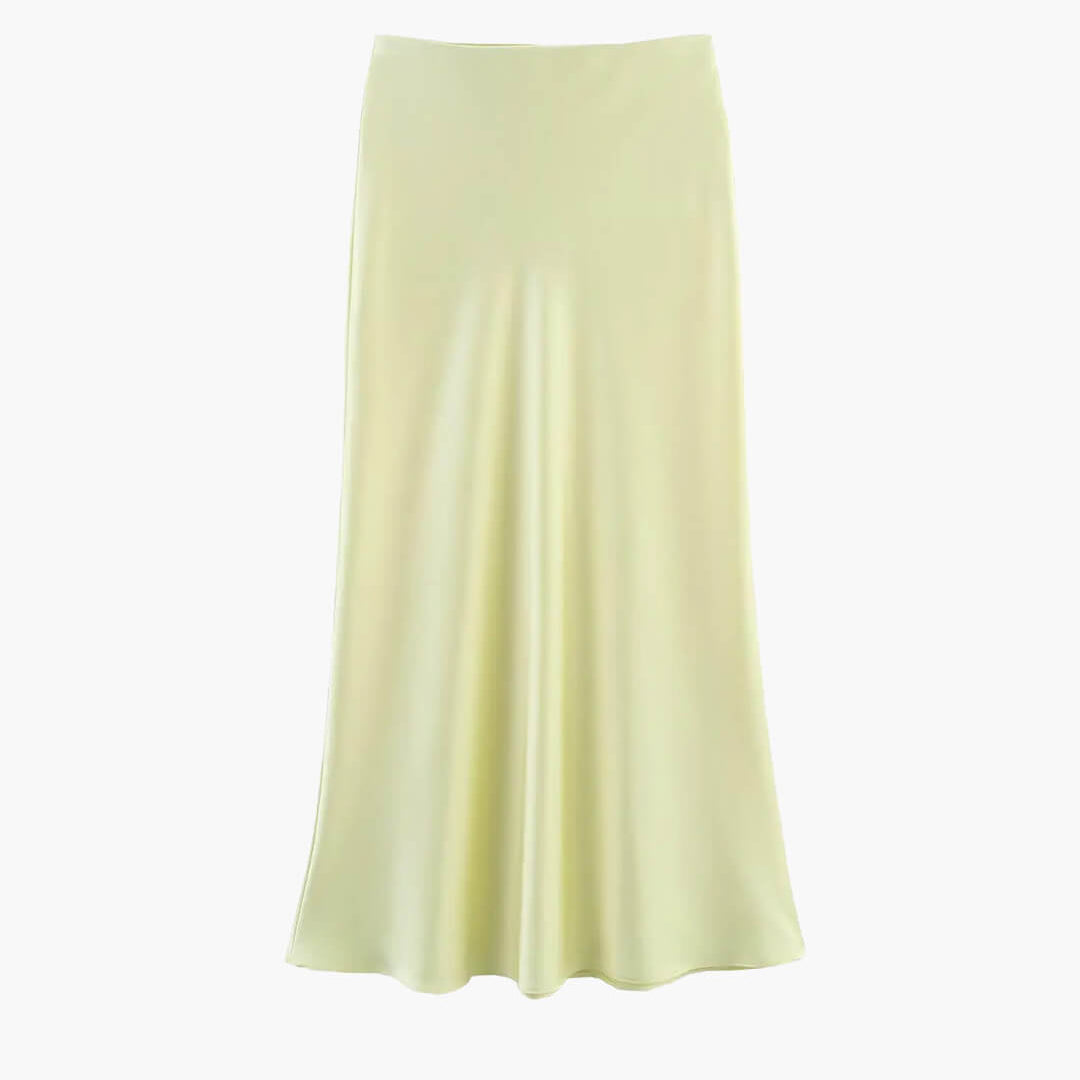 OLANE High Waist Satin Midi Skirt Light YellowXSWomen's Bottoms