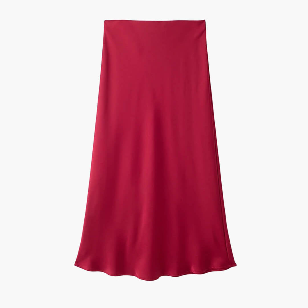 OLANE High Waist Satin Midi Skirt RedXSWomen's Bottoms