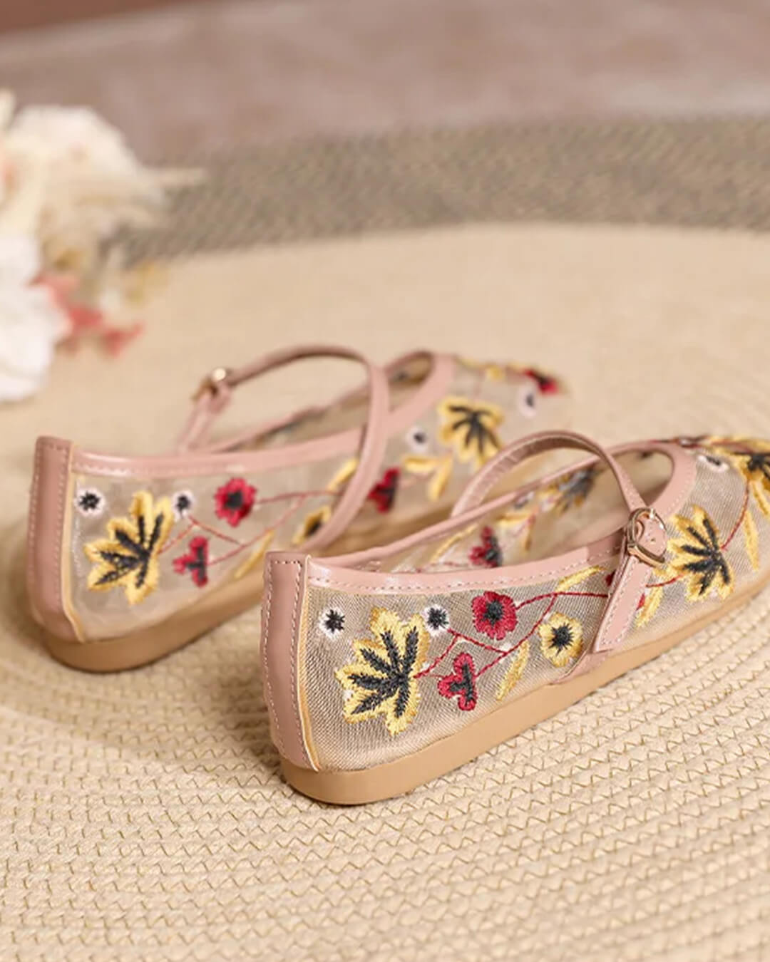 OLANE Kate Embroidered Ballet Flats Apricot39Women's Shoes
