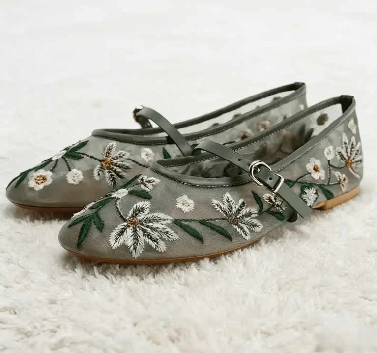OLANE Kate Embroidered Ballet Flats Green35Women's Shoes