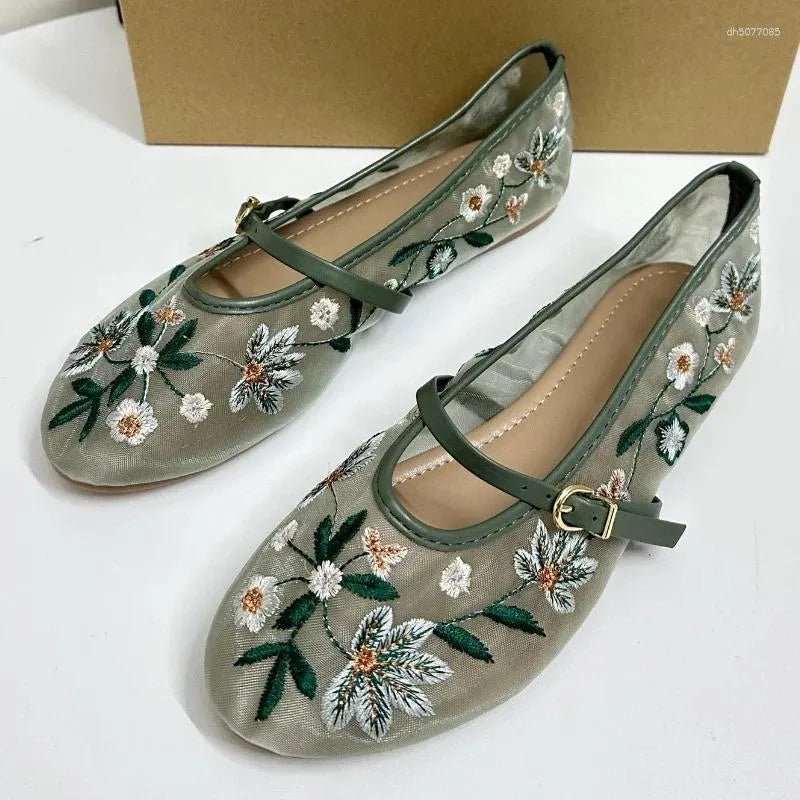 OLANE Kate Embroidered Ballet Flats Green36Women's Shoes
