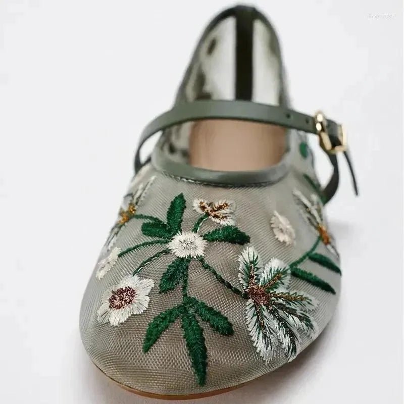 OLANE Kate Embroidered Ballet Flats Green38Women's Shoes