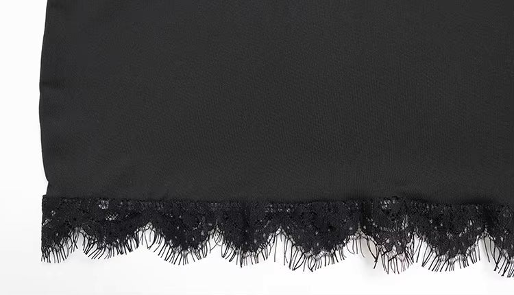 OLANE Lace Trim Slim Long Sleeve Mini Dress BlackLWomen’s Dresses