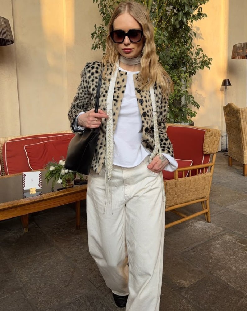 OLANE Leopard Faux Fur Cropped Jacket SWomen's Jackets & Coats