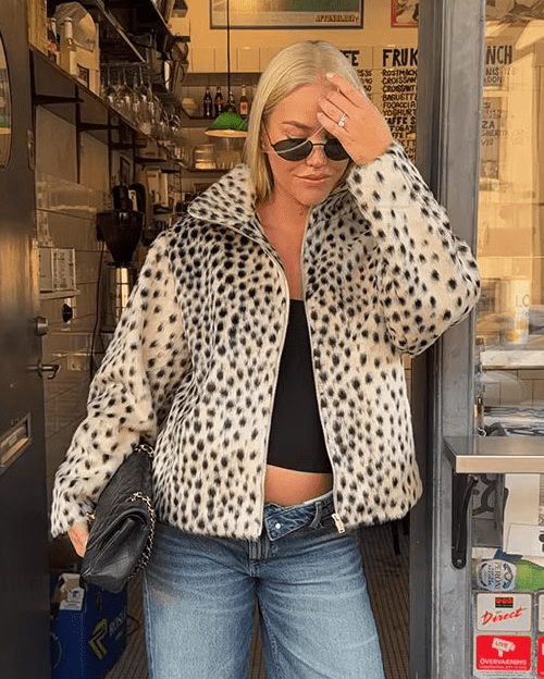 OLANE Leopard Faux Fur Jacket & Mini Skirt Set JacketLSet