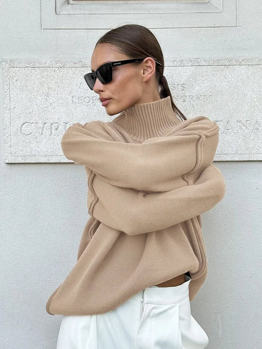 OLANE Lexi Turtleneck Knit Sweater BeigeMSweaters