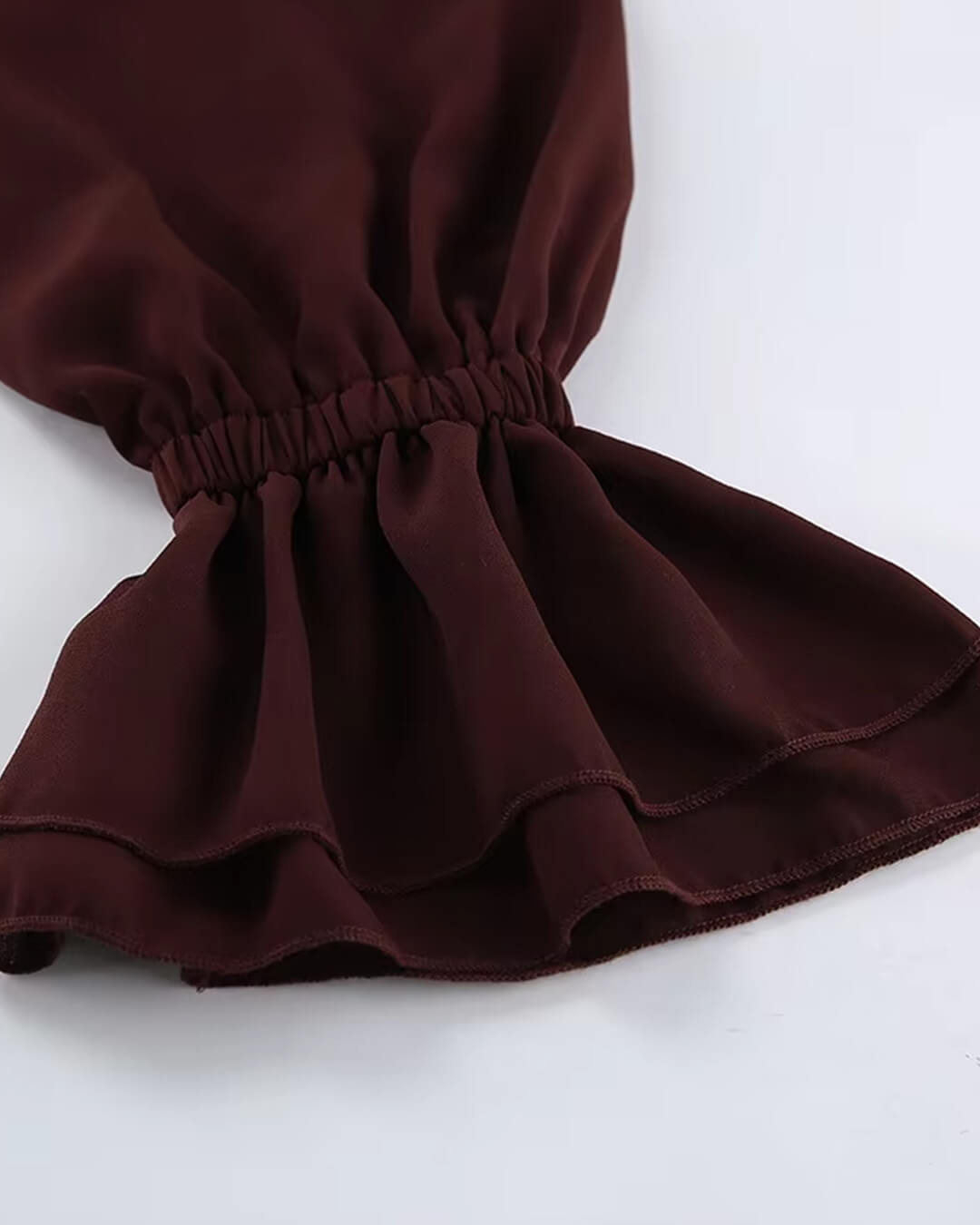 OLANE Long Sleeve Tie Neck Ruffled Blouse BurgundyMWomen’s Tops